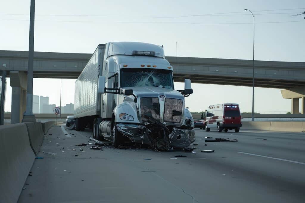 Aftermath of an 18 wheeler accident on the freeway