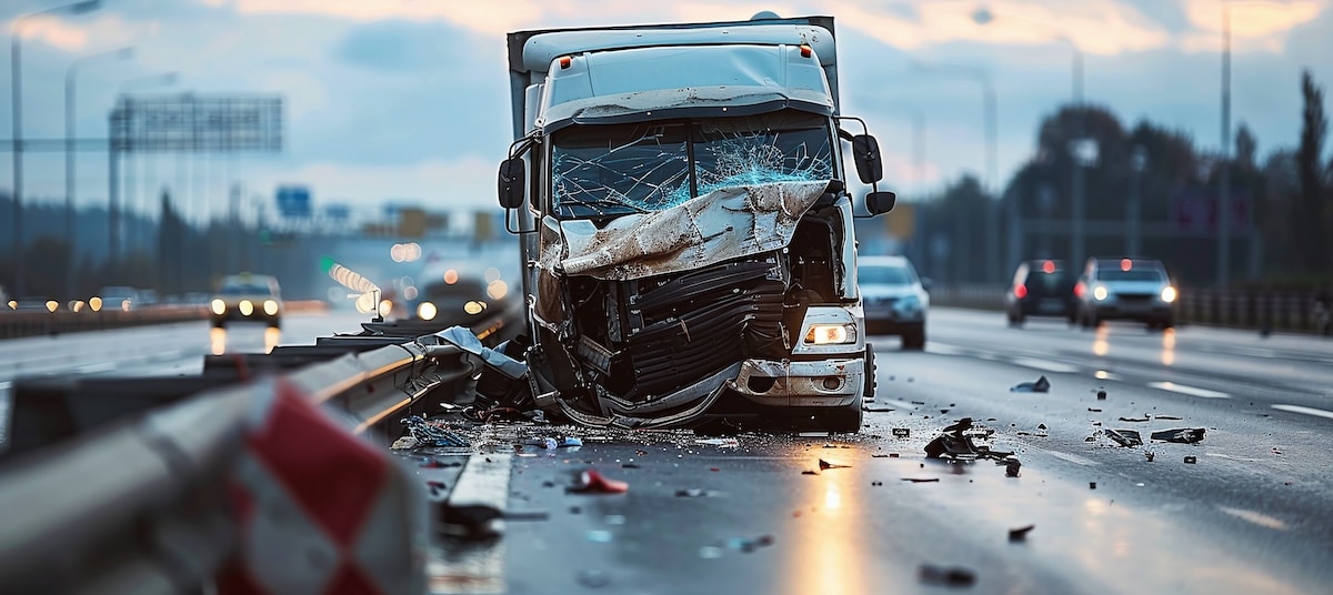 The aftermath of a truck accident occurring on a freeway