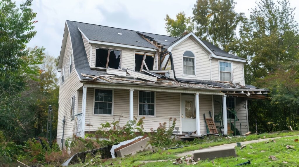 Home damaged by a storm